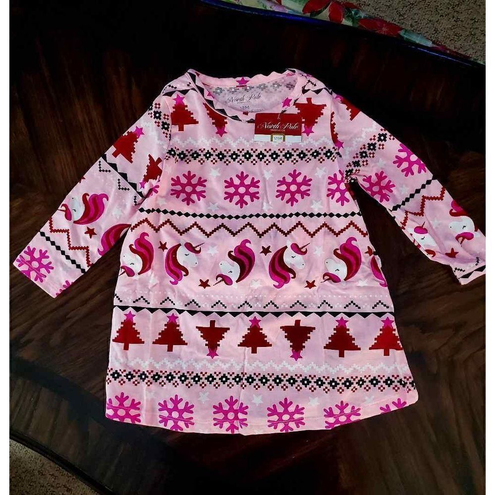 NWT NORTH POLE TRADING CO UNICORN CHRISTMAS PRINT BABY OUTFIT